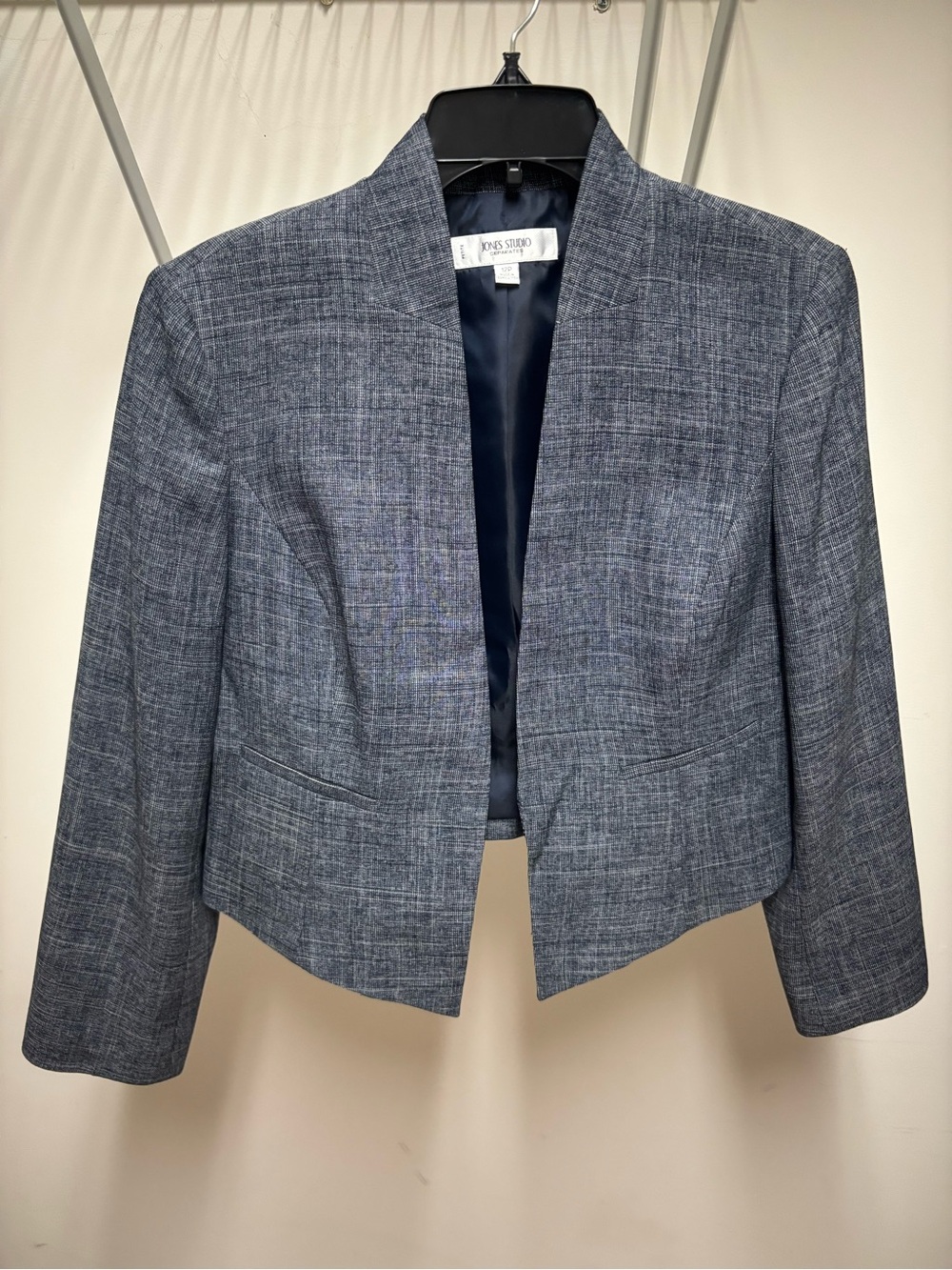 Jones Studio Navy Textured Cropped Open-Front Blazer